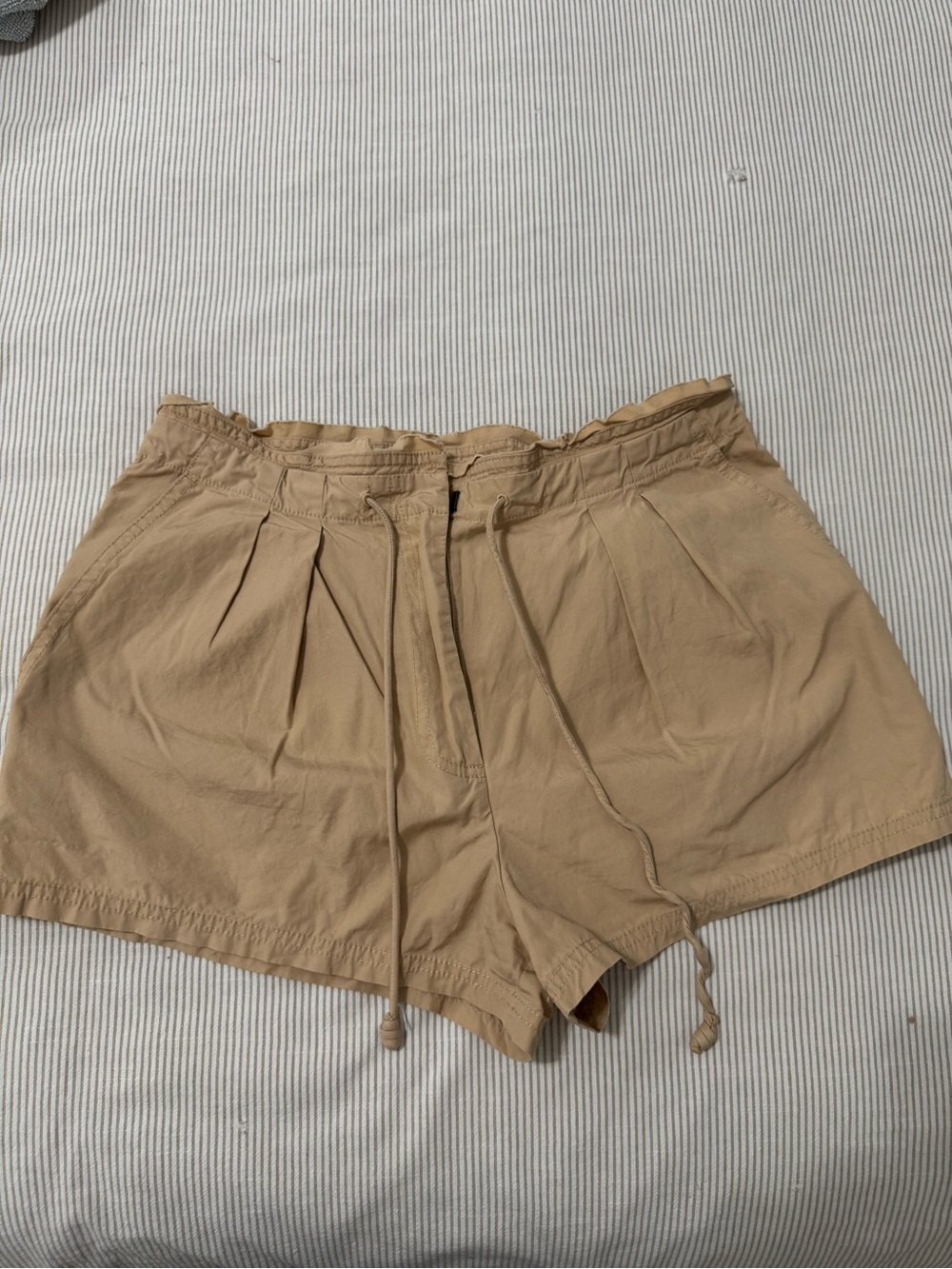Ulla Johnson Tan Paperbag Waist High-Rise Shorts